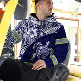Hi Vis Zip Hoodie Reflective Tapes Gradient Turtle Hawaiian Polynesian Tribal Custom Name