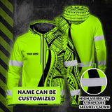 Hi Vis Zip Hoodie Reflective Tapes Green And Black Neon Hawaii Custom Name Safety Workwear For Workers, Truckers, Operators