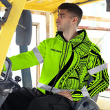 Hi Vis Zip Hoodie Reflective Tapes Green And Black Neon Hawaii Custom Name Safety Workwear For Workers, Truckers, Operators
