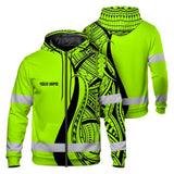 Hi Vis Zip Hoodie Reflective Tapes Green And Black Neon Hawaii Custom Name Safety Workwear For Workers, Truckers, Operators
