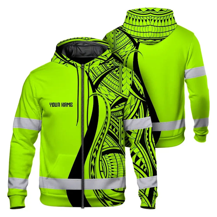 Green And Black Neon Hawaii Hi-Vis Zip Hoodie