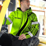 Hi Vis Zip Hoodie Reflective Tapes Green And Black Neon Hawaii Custom Name Safety Workwear For Workers, Truckers, Operators