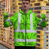 Hi Vis Zip Hoodie Reflective Tapes Green Black Neon Flowers Custom Name Safety Workwear For Workers, Truckers, Operators
