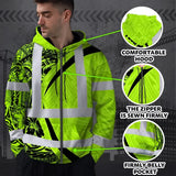 Hi Vis Zip Hoodie Reflective Tapes Green Hawaiian Polynesian Tribal Custom Name Safety Workwear For Workers, Truckers, Operators