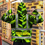 Hi Vis Zip Hoodie Reflective Tapes Green Neon Black Heliconia Custom Name Safety Workwear For Workers, Truckers, Operators