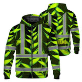 Hi Vis Zip Hoodie Reflective Tapes Green Neon Black Heliconia Custom Name Safety Workwear For Workers, Truckers, Operators
