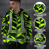 Hi Vis Zip Hoodie Reflective Tapes Green Neon Black Heliconia Custom Name Safety Workwear For Workers, Truckers, Operators
