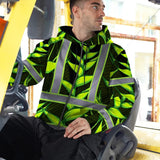 Hi Vis Zip Hoodie Reflective Tapes Green Neon Black Heliconia Custom Name Safety Workwear For Workers, Truckers, Operators
