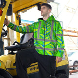 Hi Vis Zip Hoodie Reflective Tapes Green Neon Blue Heliconia Custom Name Safety Workwear For Workers, Truckers, Operators