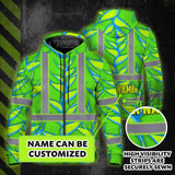 Hi Vis Zip Hoodie Reflective Tapes Green Neon Blue Heliconia Custom Name Safety Workwear For Workers, Truckers, Operators
