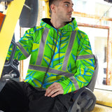 Hi Vis Zip Hoodie Reflective Tapes Green Neon Blue Heliconia Custom Name Safety Workwear For Workers, Truckers, Operators
