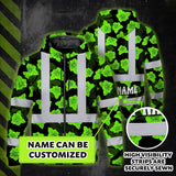 Hi Vis Zip Hoodie Reflective Tapes Green Neon Flowers 3 Custom Name Safety Workwear For Workers, Truckers, Operators