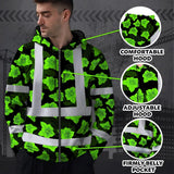 Hi Vis Zip Hoodie Reflective Tapes Green Neon Flowers 3 Custom Name Safety Workwear For Workers, Truckers, Operators