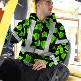 Hi Vis Zip Hoodie Reflective Tapes Green Neon Flowers 3 Custom Name Safety Workwear For Workers, Truckers, Operators