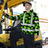 Hi Vis Zip Hoodie Reflective Tapes Green Neon Flowers 3 Custom Name Safety Workwear For Workers, Truckers, Operators
