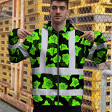 Hi Vis Zip Hoodie Reflective Tapes Green Neon Flowers 3 Custom Name Safety Workwear For Workers, Truckers, Operators