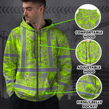 Hi Vis Zip Hoodie Reflective Tapes Green Neon Grey Protea Custom Name Safety Workwear For Workers, Truckers, Operators