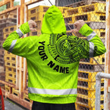Hi Vis Zip Hoodie Reflective Tapes Green Neon Hawaii 2 Custom Name Safety Workwear For Workers, Truckers, Operators