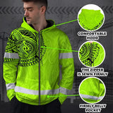 Hi Vis Zip Hoodie Reflective Tapes Green Neon Hawaii 2 Custom Name Safety Workwear For Workers, Truckers, Operators