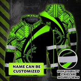 Hi Vis Zip Hoodie Reflective Tapes Green Neon Hawaii Custom Name Safety Workwear For Workers, Truckers, Operators