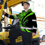 Hi Vis Zip Hoodie Reflective Tapes Green Neon Hawaii Custom Name Safety Workwear For Workers, Truckers, Operators