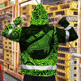 Hi Vis Zip Hoodie Reflective Tapes Green Neon Hawaii Whale Custom Name Safety Workwear For Workers, Truckers, Operators
