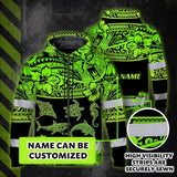 Hi Vis Zip Hoodie Reflective Tapes Green Neon Hawaiian Polynesian Tribal Custom Name Safety Workwear For Workers, Truckers, Operators