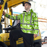 Hi Vis Zip Hoodie Reflective Tapes Green Neon White Protea Custom Name Safety Workwear For Workers, Truckers, Operators