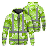 Hi Vis Zip Hoodie Reflective Tapes Green Neon White Protea Custom Name Safety Workwear For Workers, Truckers, Operators