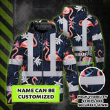 Hi Vis Zip Hoodie Reflective Tapes Hawaii Flamingo 2 Custom Name Safety Workwear For Workers, Truckers, Operators