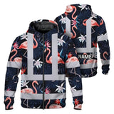 Hi Vis Zip Hoodie Reflective Tapes Hawaii Flamingo 2 Custom Name Safety Workwear For Workers, Truckers, Operators