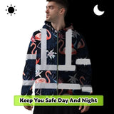 Hi Vis Zip Hoodie Reflective Tapes Hawaii Flamingo 2 Custom Name Safety Workwear For Workers, Truckers, Operators