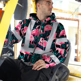 Hi Vis Zip Hoodie Reflective Tapes Hawaii Flamingo Custom Name Safety Workwear For Workers, Truckers, Operators
