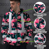 Hi Vis Zip Hoodie Reflective Tapes Hawaii Flamingo Custom Name Safety Workwear For Workers, Truckers, Operators