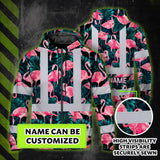 Hi Vis Zip Hoodie Reflective Tapes Hawaii Flamingo Custom Name Safety Workwear For Workers, Truckers, Operators