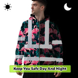 Hi Vis Zip Hoodie Reflective Tapes Hawaii Flamingo Custom Name Safety Workwear For Workers, Truckers, Operators