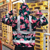 Hi Vis Zip Hoodie Reflective Tapes Hawaii Flamingo Custom Name Safety Workwear For Workers, Truckers, Operators