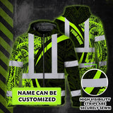 Hi Vis Zip Hoodie Reflective Tapes Hawaiian Polynesian Tribal Custom Name Safety Workwear For Workers, Truckers, Operators