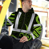 Hi Vis Zip Hoodie Reflective Tapes Hawaiian Polynesian Tribal Custom Name Safety Workwear For Workers, Truckers, Operators