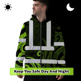 Hi Vis Zip Hoodie Reflective Tapes Hawaiian Polynesian Tribal Custom Name Safety Workwear For Workers, Truckers, Operators