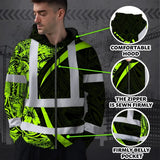 Hi Vis Zip Hoodie Reflective Tapes Hawaiian Polynesian Tribal Custom Name Safety Workwear For Workers, Truckers, Operators