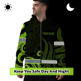 Hi Vis Zip Hoodie Reflective Tapes Hawaiian Polynesian Tribal Custom Name