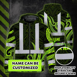Hi Vis Zip Hoodie Reflective Tapes Hawaiian Polynesian Tribal Custom Name Safety Workwear For Workers, Truckers, Operators