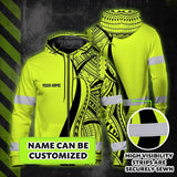 Hi Vis Zip Hoodie Reflective Tapes Lime And Black Neon Hawaii Custom Name Safety Workwear For Workers, Truckers, Operators