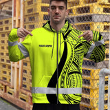 Hi Vis Zip Hoodie Reflective Tapes Lime And Black Neon Hawaii Custom Name Safety Workwear For Workers, Truckers, Operators