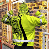 Hi Vis Zip Hoodie Reflective Tapes Lime And Black Neon Hawaii Custom Name Safety Workwear For Workers, Truckers, Operators