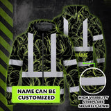 Hi Vis Zip Hoodie Reflective Tapes Lime Neon Flowers Custom Name Safety Workwear For Workers, Truckers, Operators