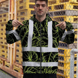 Hi Vis Zip Hoodie Reflective Tapes Lime Neon Flowers Custom Name Safety Workwear For Workers, Truckers, Operators