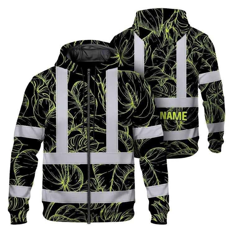 Lime Neon Flowers Hi-Vis Zip Hoodie