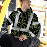 Hi Vis Zip Hoodie Reflective Tapes Lime Neon Flowers Custom Name Safety Workwear For Workers, Truckers, Operators
